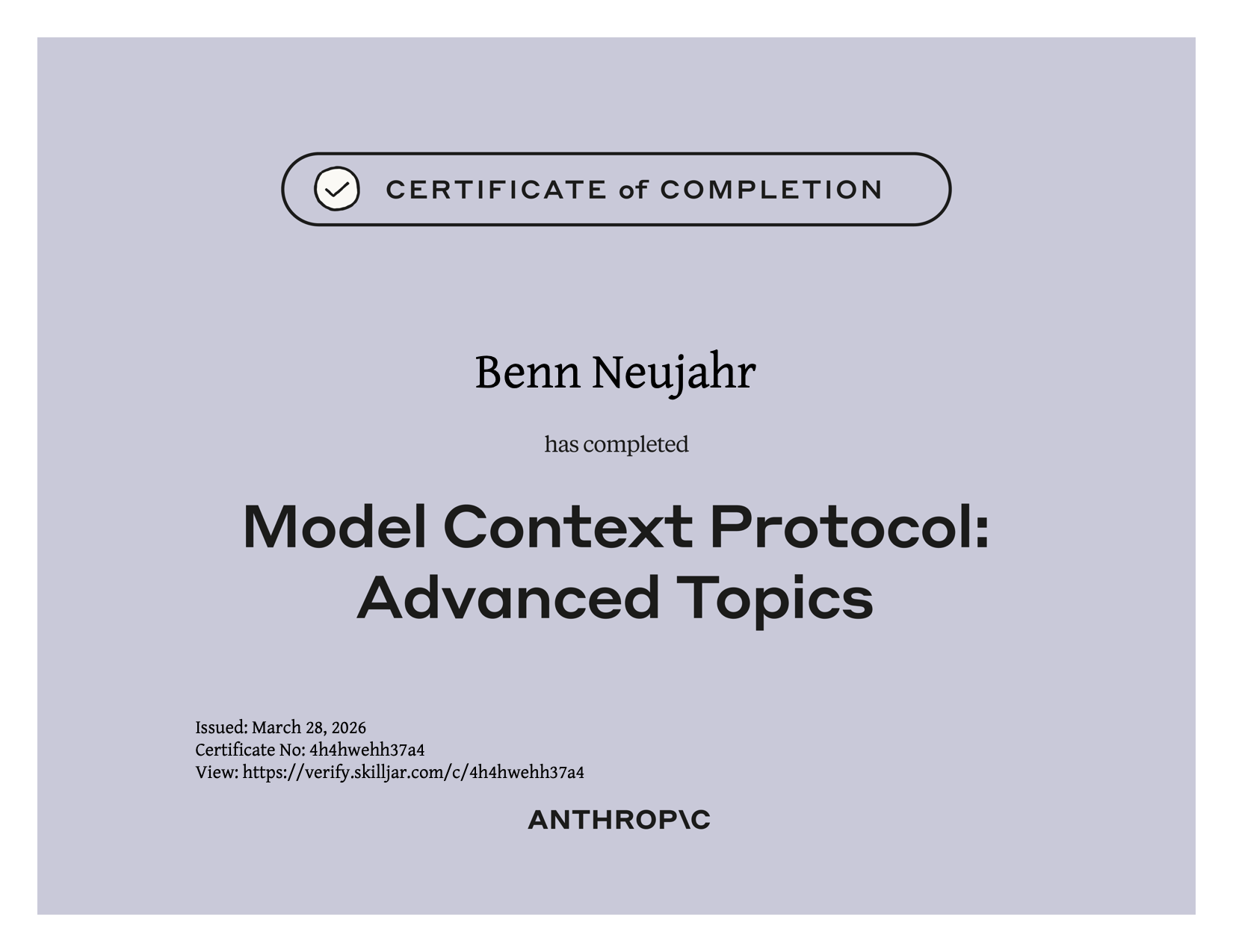 Zertifikat: MCP Advanced – Anthropic